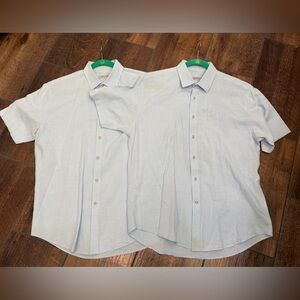 James Campbell Light Blue Button Down Shirt Cotton Linen Blend Short Sleeve